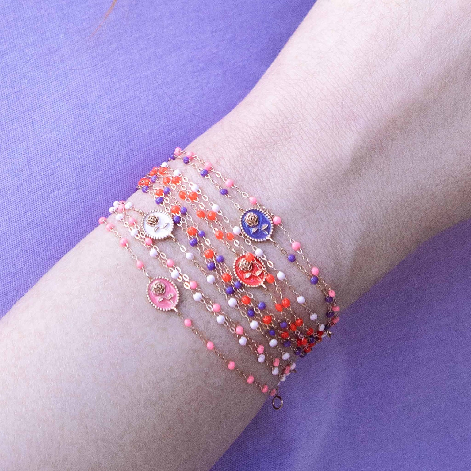 Gigi Clozeau - Pulsera Rose resina malva, oro amarillo, 17 cm