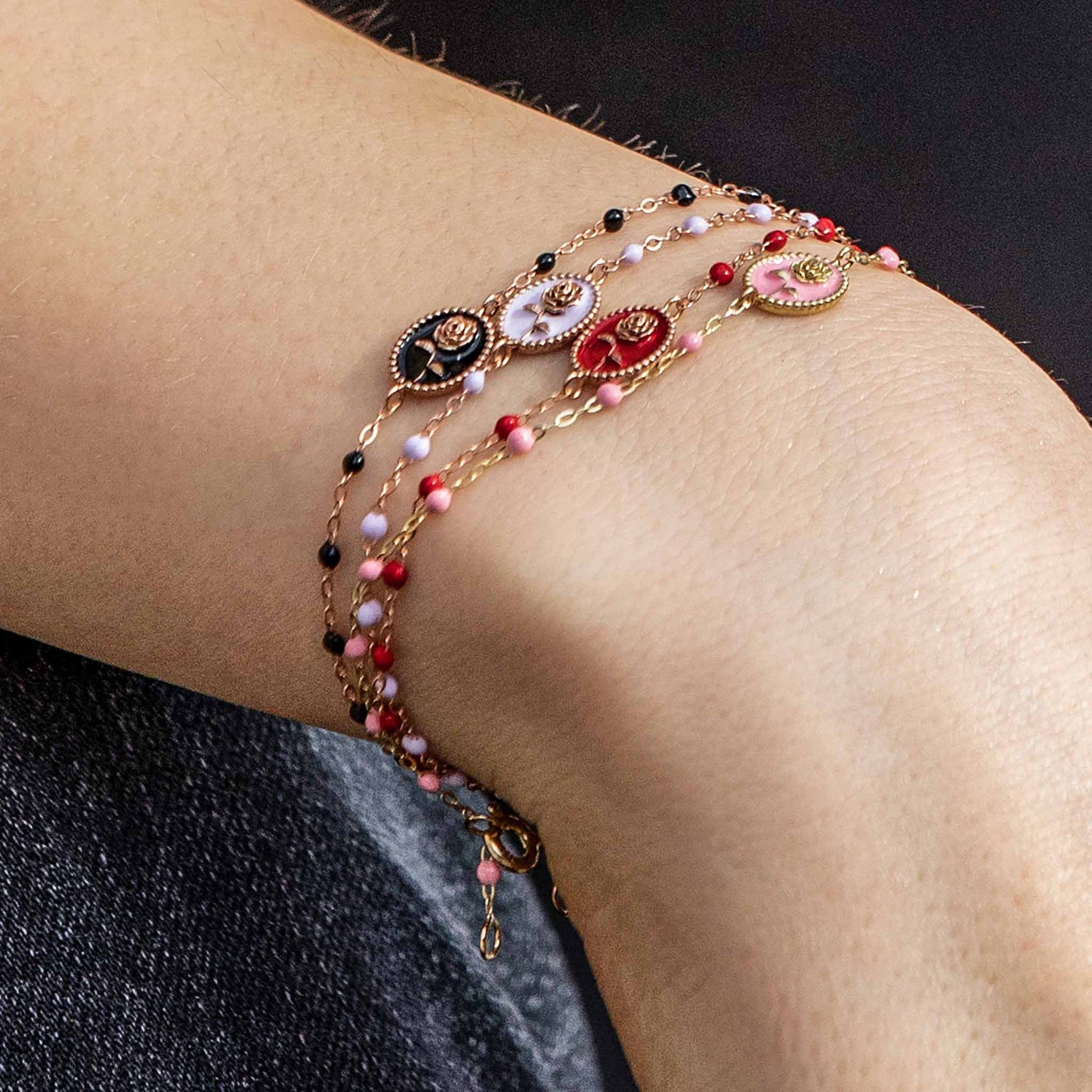 Gigi Clozeau - Pulsera Rose resina amapola, oro amarillo, 17 cm