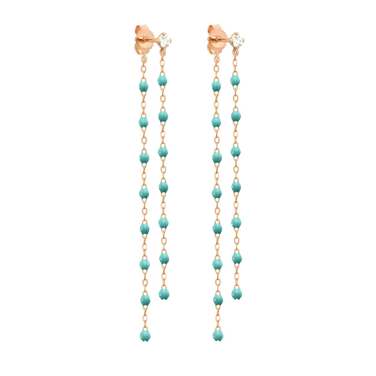Gigi Clozeau - Boucles d'oreilles Dansantes Classique Gigi turquoise vert, diamants, or rose
