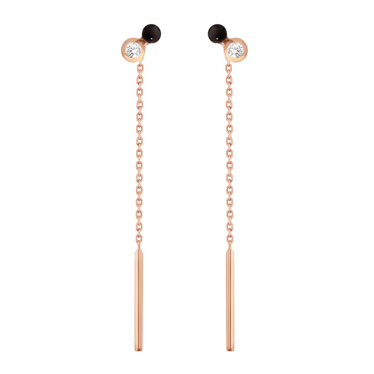 Gigi Clozeau - Boucles d'oreilles Dot, résine noire, diamants, or rose