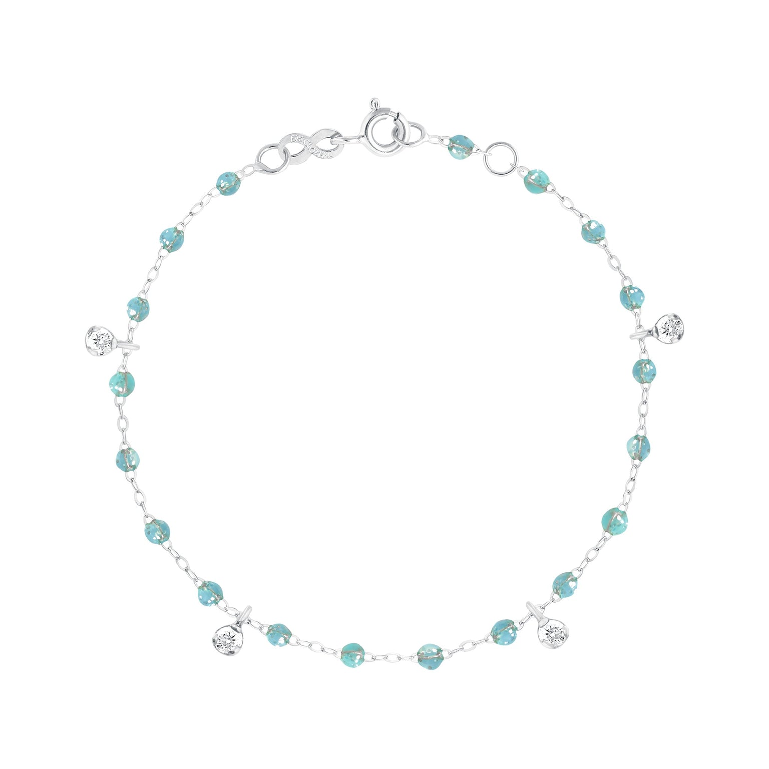 Gigi Clozeau - Bracelet aqua Gigi Suprême, or blanc, 4 diamants, 17 cm