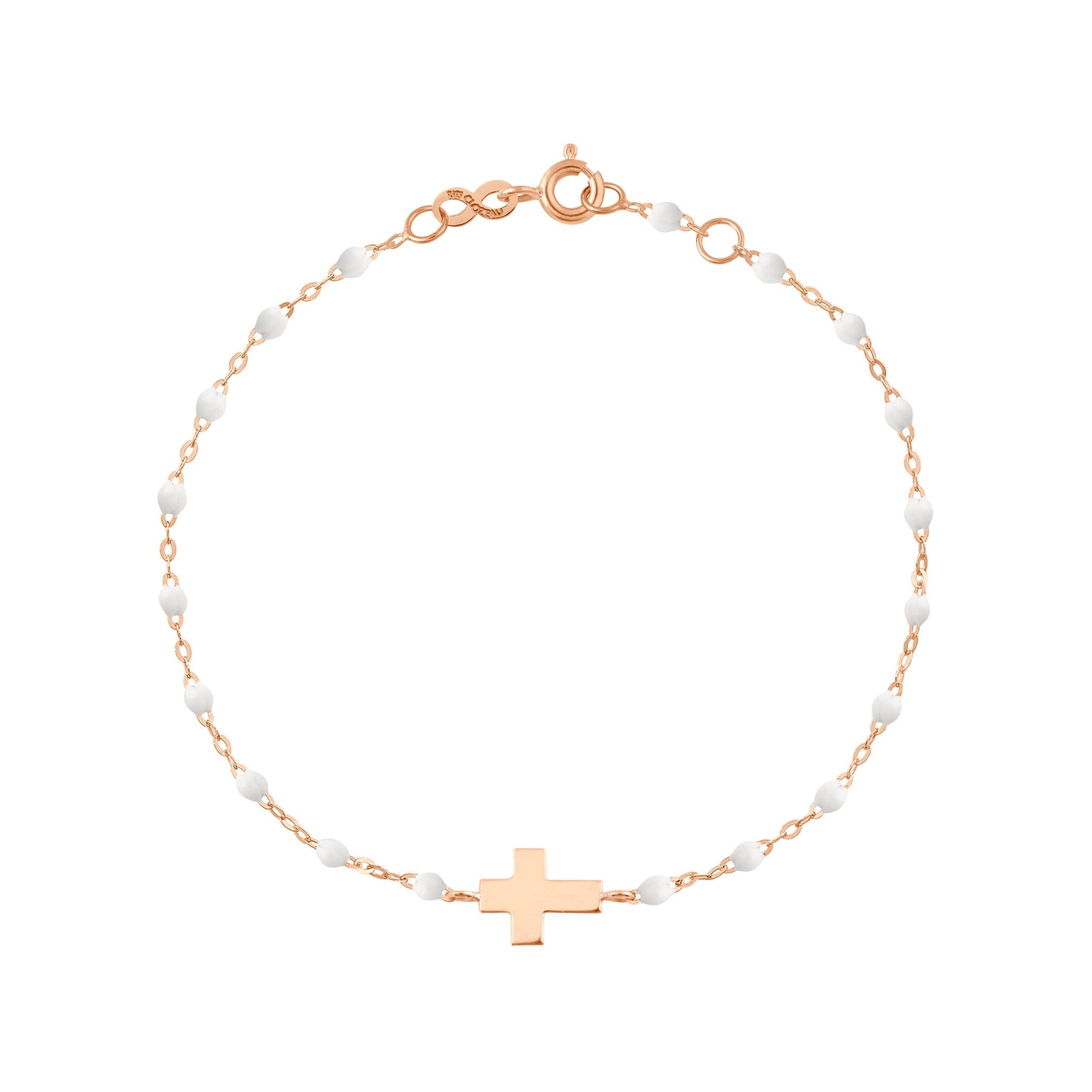 Gigi Clozeau - Bracelet bébé blanc Croix, or rose, 13 cm