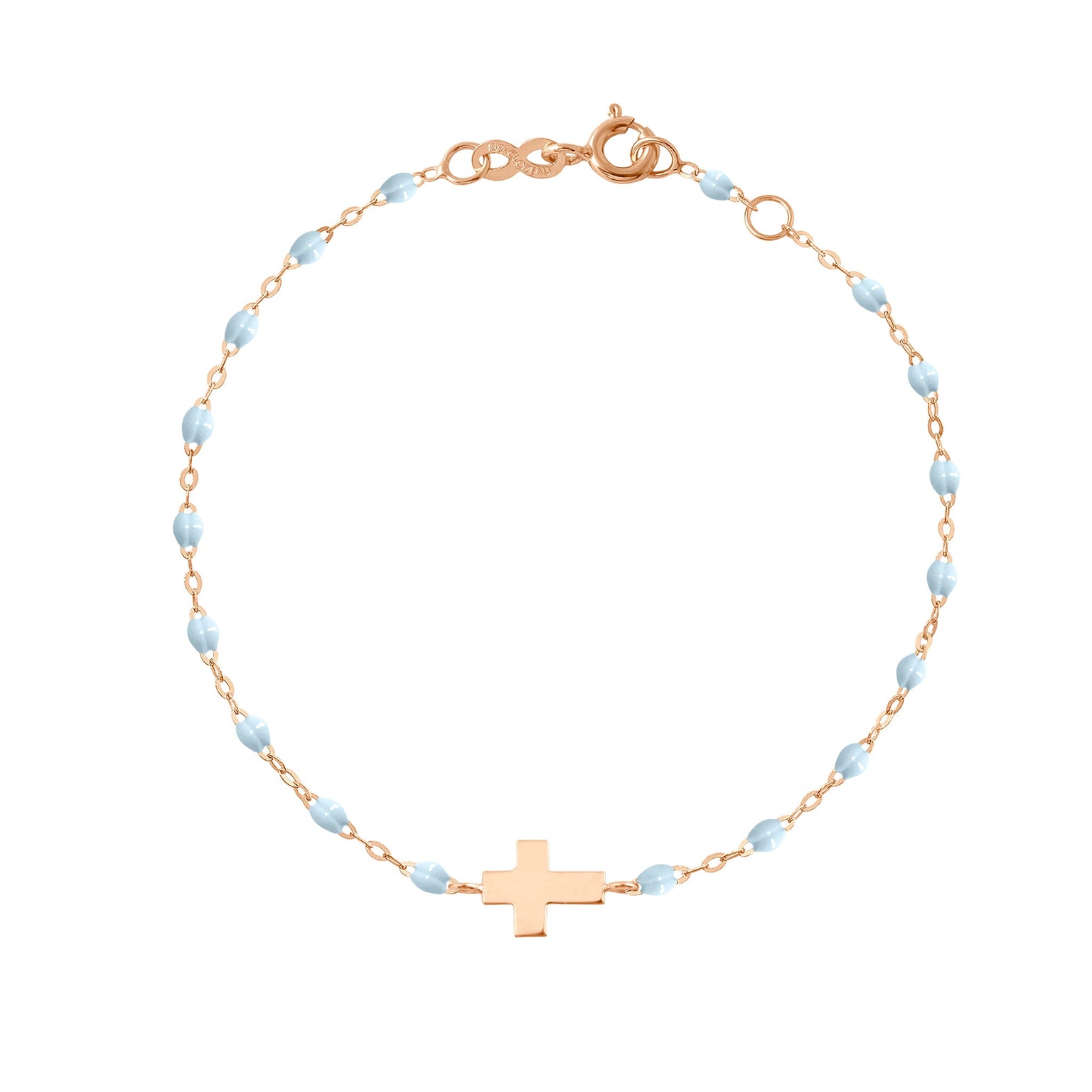 Gigi Clozeau - Bracelet bébé bleu layette Croix, or rose, 13 cm