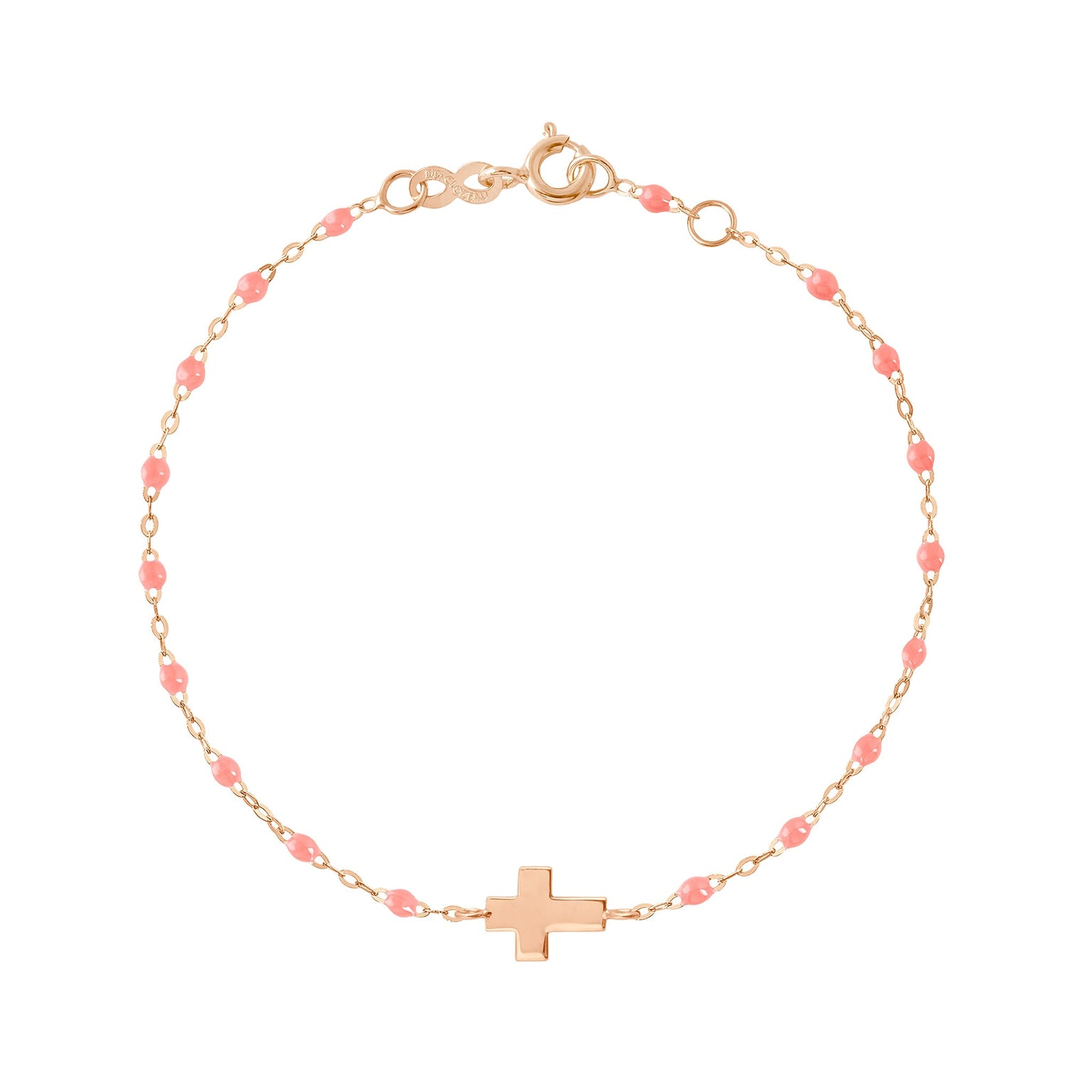 Gigi Clozeau - Bracelet bébé fuchsia Croix , or rose, 13 cm