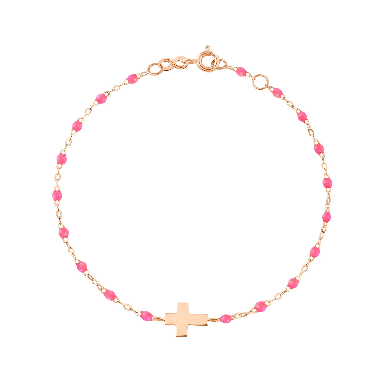 Gigi Clozeau - Bracelet bébé rose fluo Croix, or rose, 13 cm