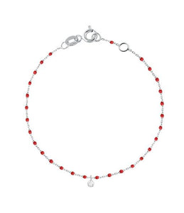 Gigi Clozeau - Bracelet coquelicot Mini Gigi, or blanc, 1 diamant, 17 cm