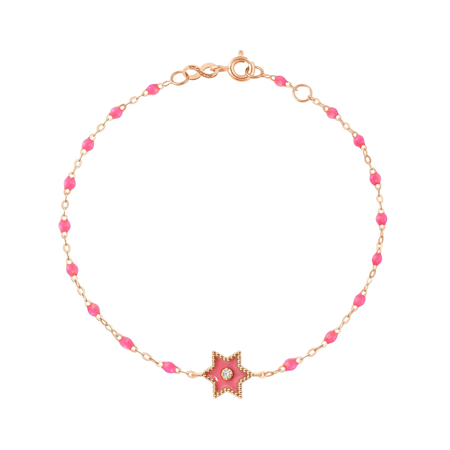 Gigi Clozeau - Bracelet Etoile Star résine rose fluo, diamant, or rose, 17 cm