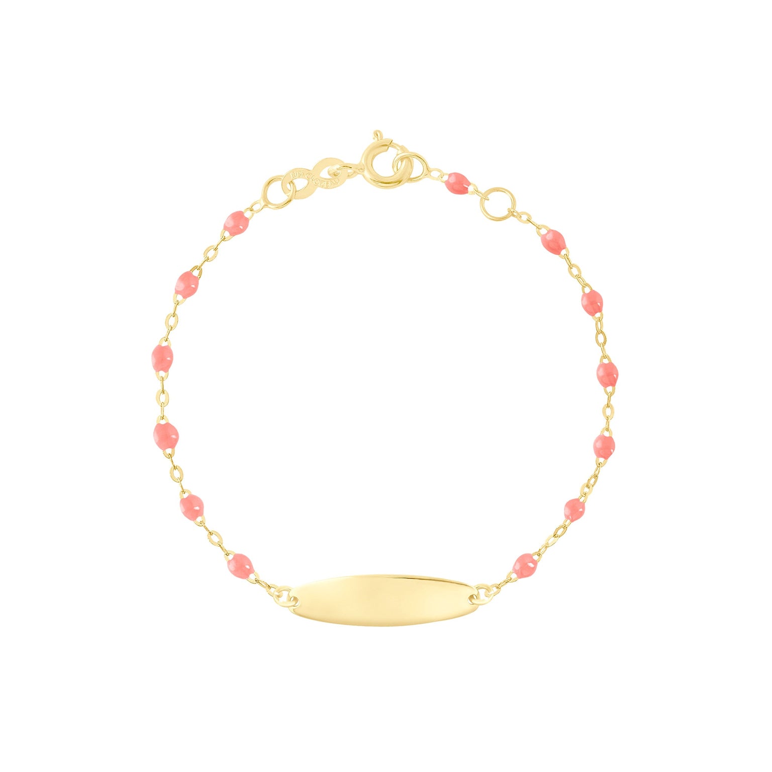 Gigi Clozeau - Bracelet fuchsia Little Gigi, plaque ovale, or jaune, 13 cm