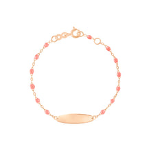 Gigi Clozeau - Bracelet fuchsia Little Gigi, plaque ovale, or rose, 13 cm