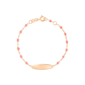 Gigi Clozeau - Bracelet fuchsia Little Gigi, plaque ovale, or rose, 13 cm