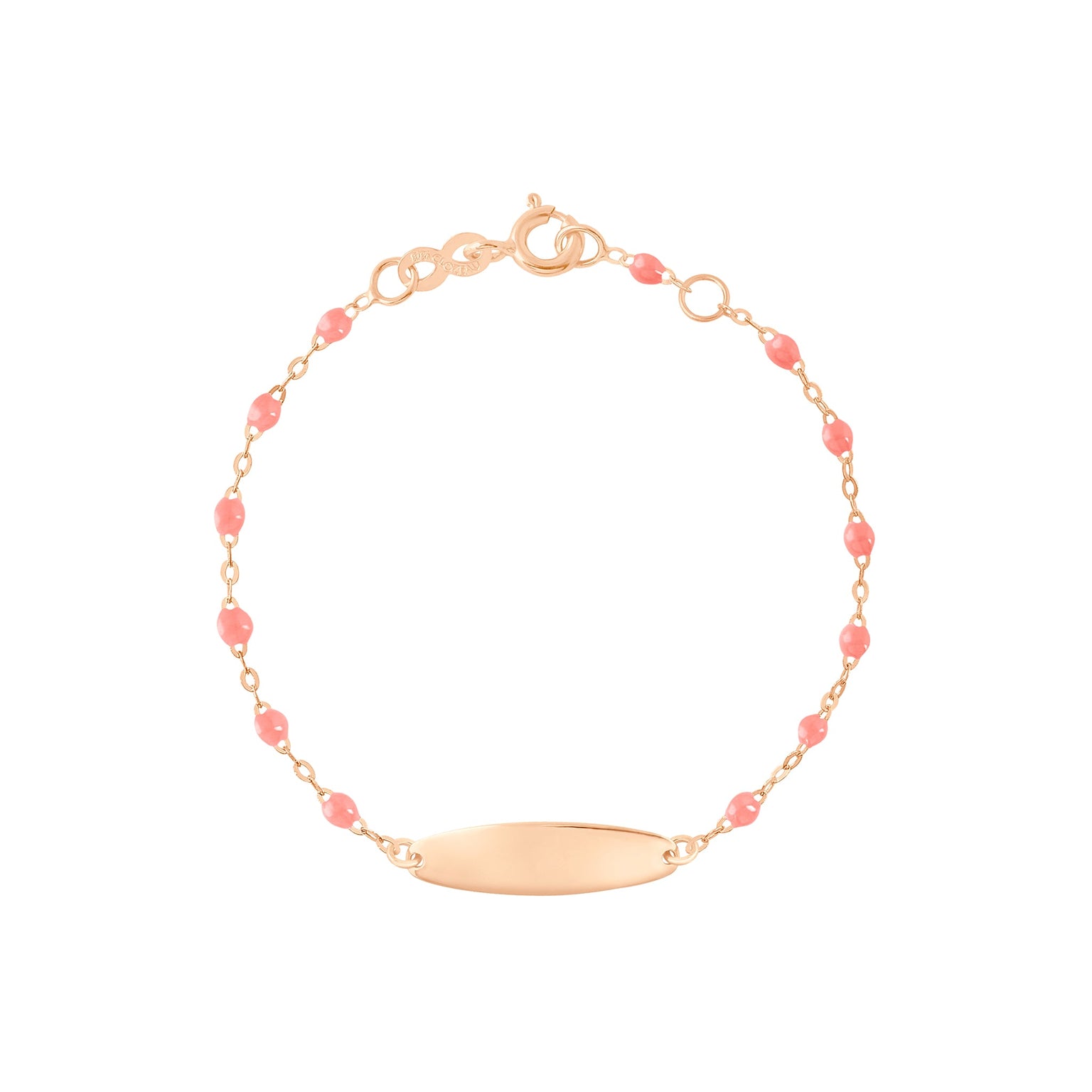 Gigi Clozeau - Bracelet fuchsia Little Gigi, plaque ovale, or rose, 15 cm