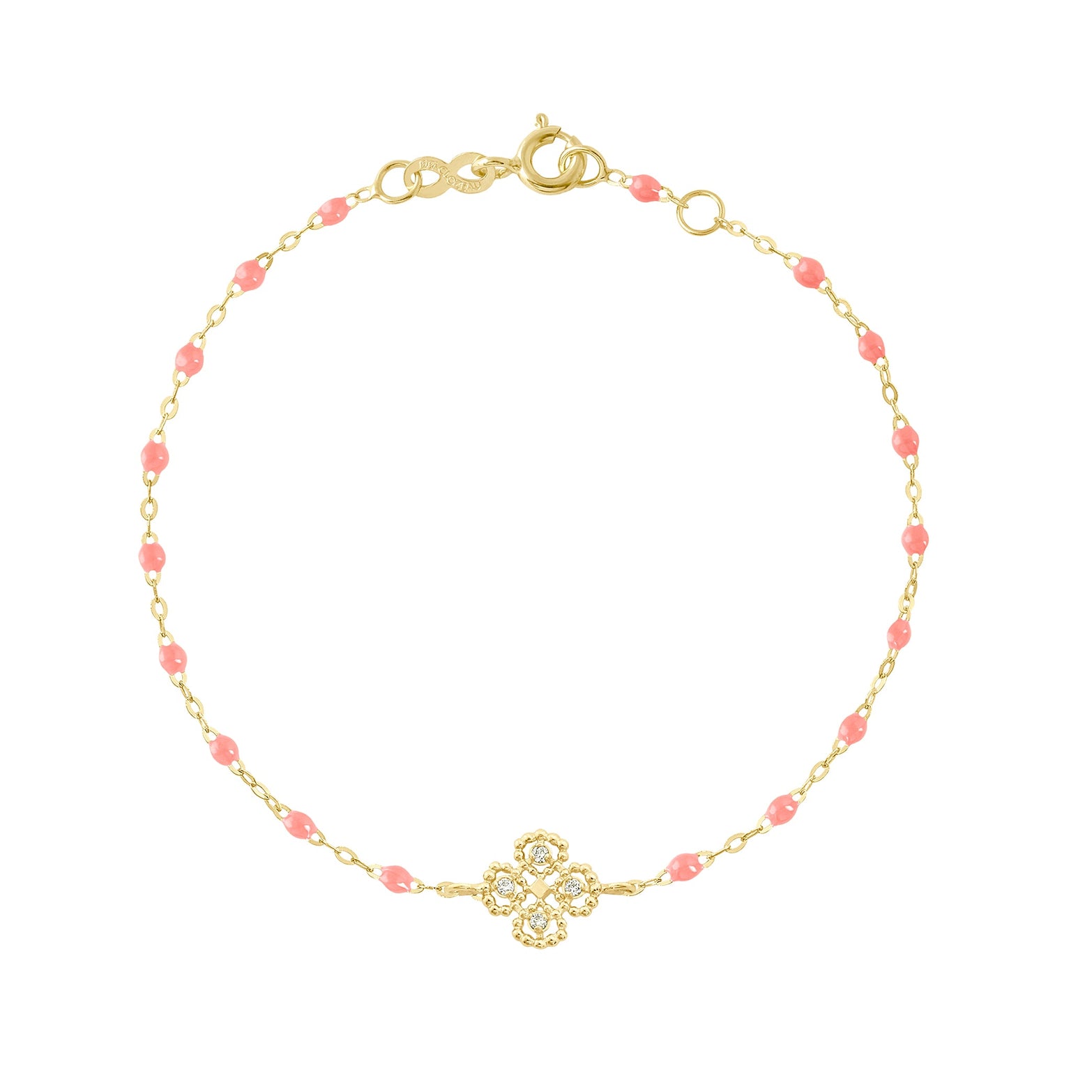 Gigi Clozeau - Bracelet fuchsia Lucky Trèfle, diamants, or jaune, 17 cm