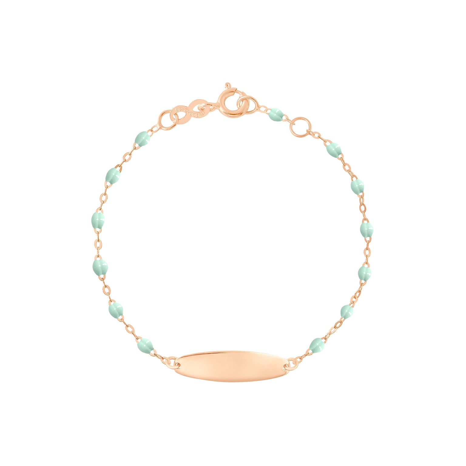 Gigi Clozeau - Bracelet jade Little Gigi, plaque ovale, or rose, 15 cm