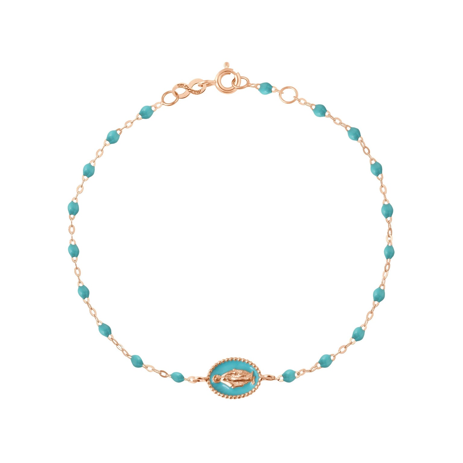 Gigi Clozeau - Bracelet Madone résine turquoise vert, or rose, 17 cm