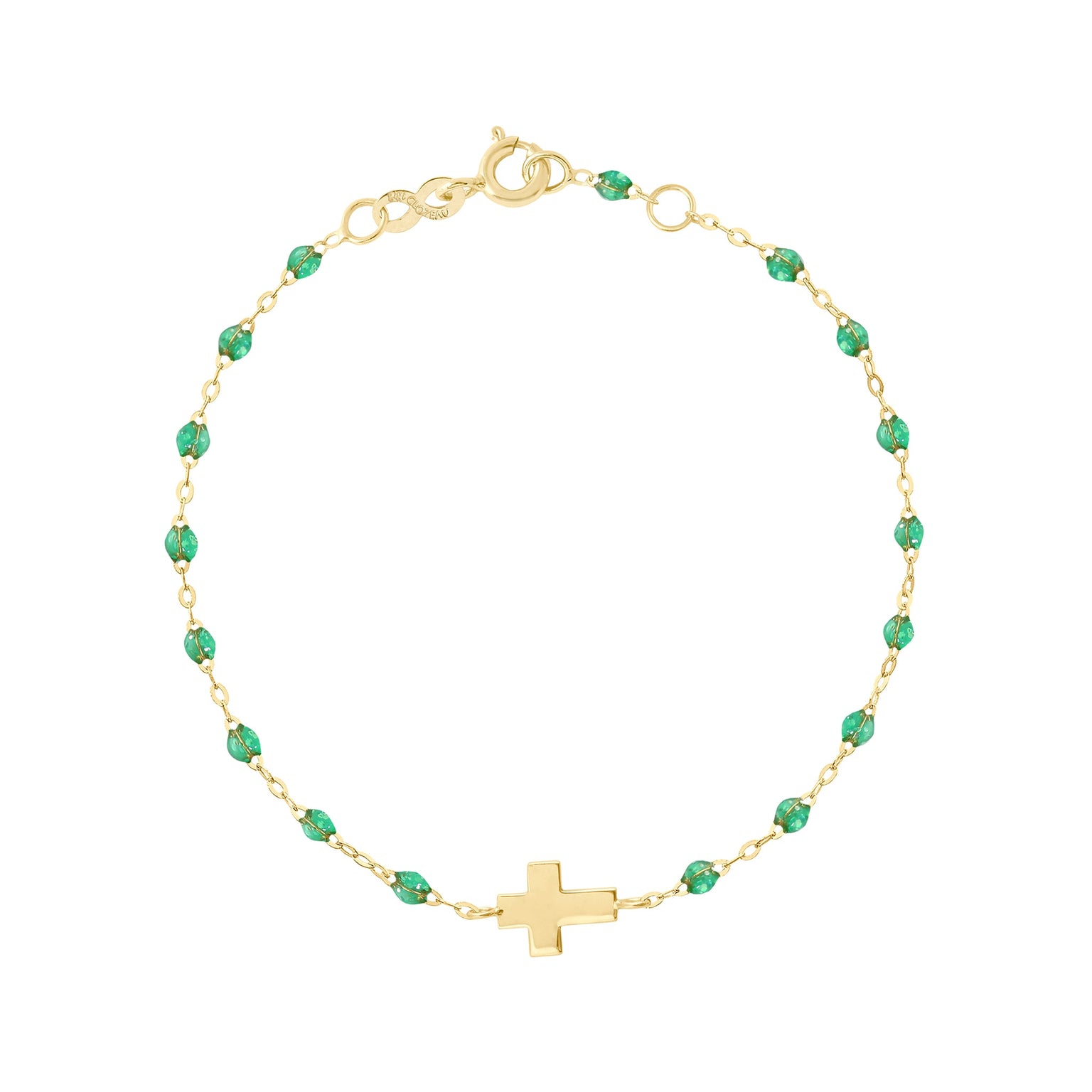 Gigi Clozeau - Bracelet menthe Croix, or jaune, 17cm