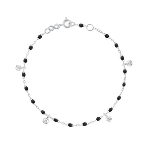 Gigi Clozeau - Bracelet noir Gigi Suprême, or blanc, 4 diamants, 17 cm