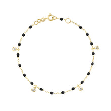 Gigi Clozeau - Bracelet noir Gigi Suprême, or jaune, 4 diamants, 17 cm