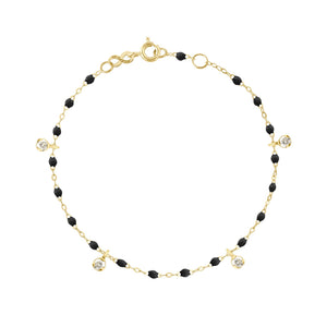 Gigi Clozeau - Bracelet noir Gigi Suprême, or jaune, 4 diamants, 17 cm
