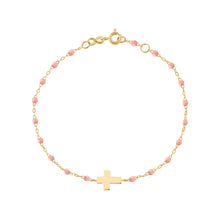 Gigi Clozeau - Bracelet rose bébé Croix, or jaune, 17cm
