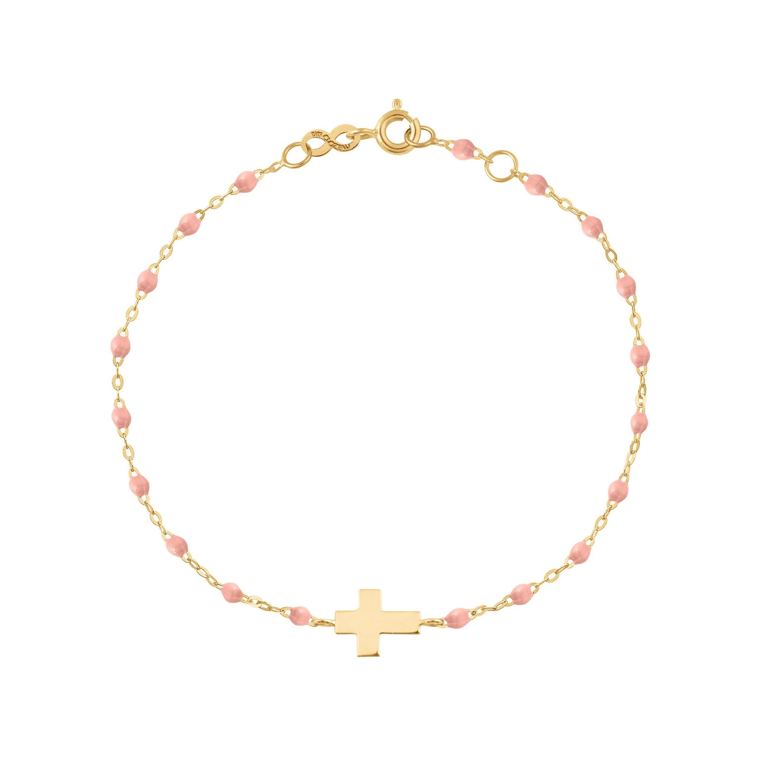 Gigi Clozeau - Bracelet rose bébé Croix, or jaune, 17cm