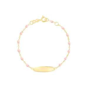 Gigi Clozeau - Bracelet rose bébé Little Gigi, plaque ovale, or jaune, 13 cm