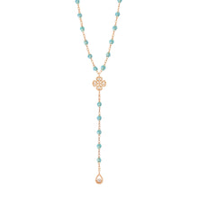 Gigi Clozeau - Chapelet aqua Lucky Trèfle, diamants, or rose, 45 cm