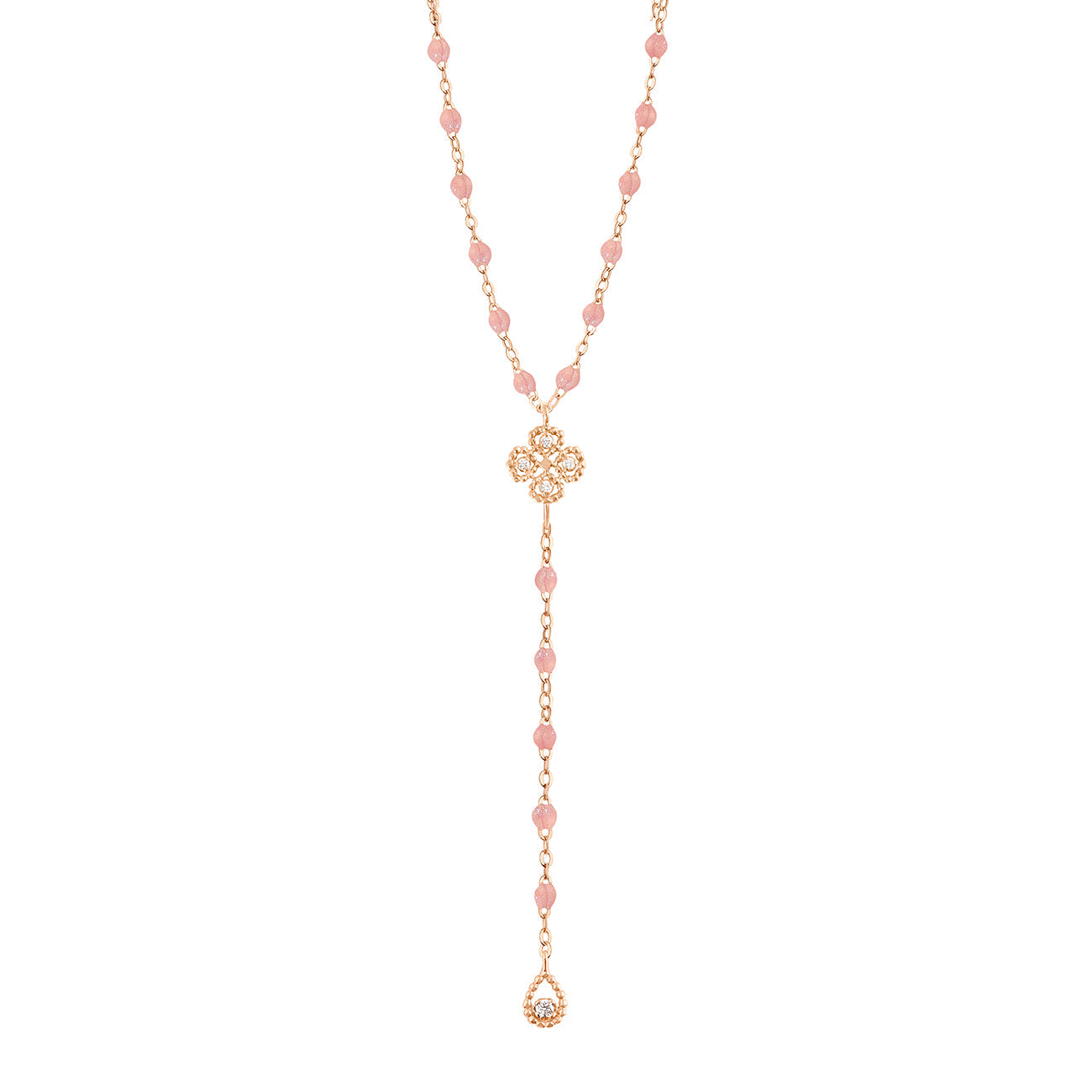 Gigi Clozeau - Chapelet blush Lucky Trèfle, diamants, or rose, 45 cm