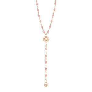 Gigi Clozeau - Chapelet blush Lucky Trèfle, diamants, or rose, 45 cm