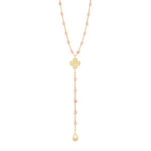 Gigi Clozeau - Chapelet rosée Lucky Trèfle, diamants, or jaune, 45 cm