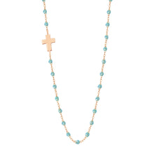 Gigi Clozeau - Collier aqua Croix de côté, or rose, 42 cm