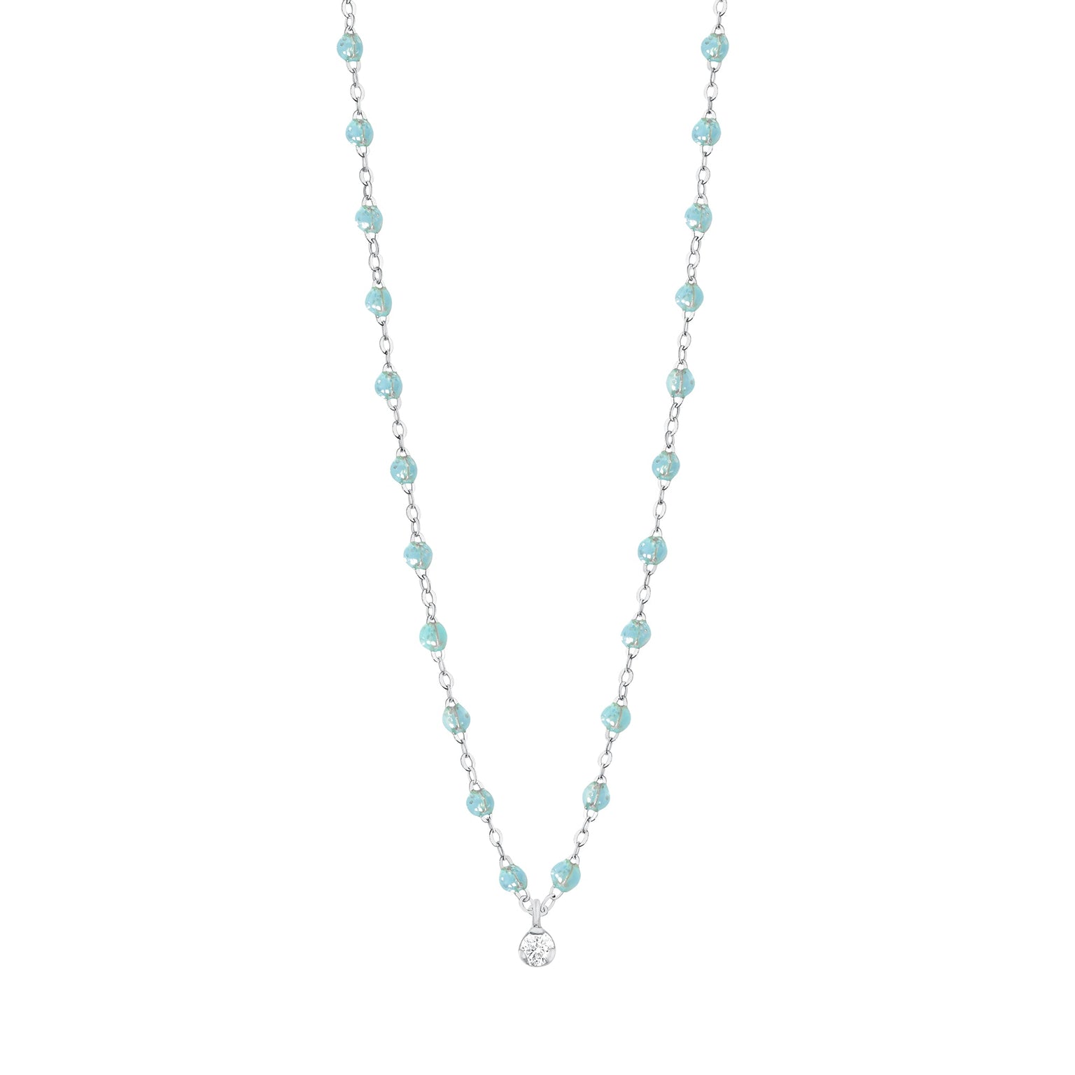 Gigi Clozeau - Collier aqua Gigi Suprême, or blanc, 1 diamant, 42 cm