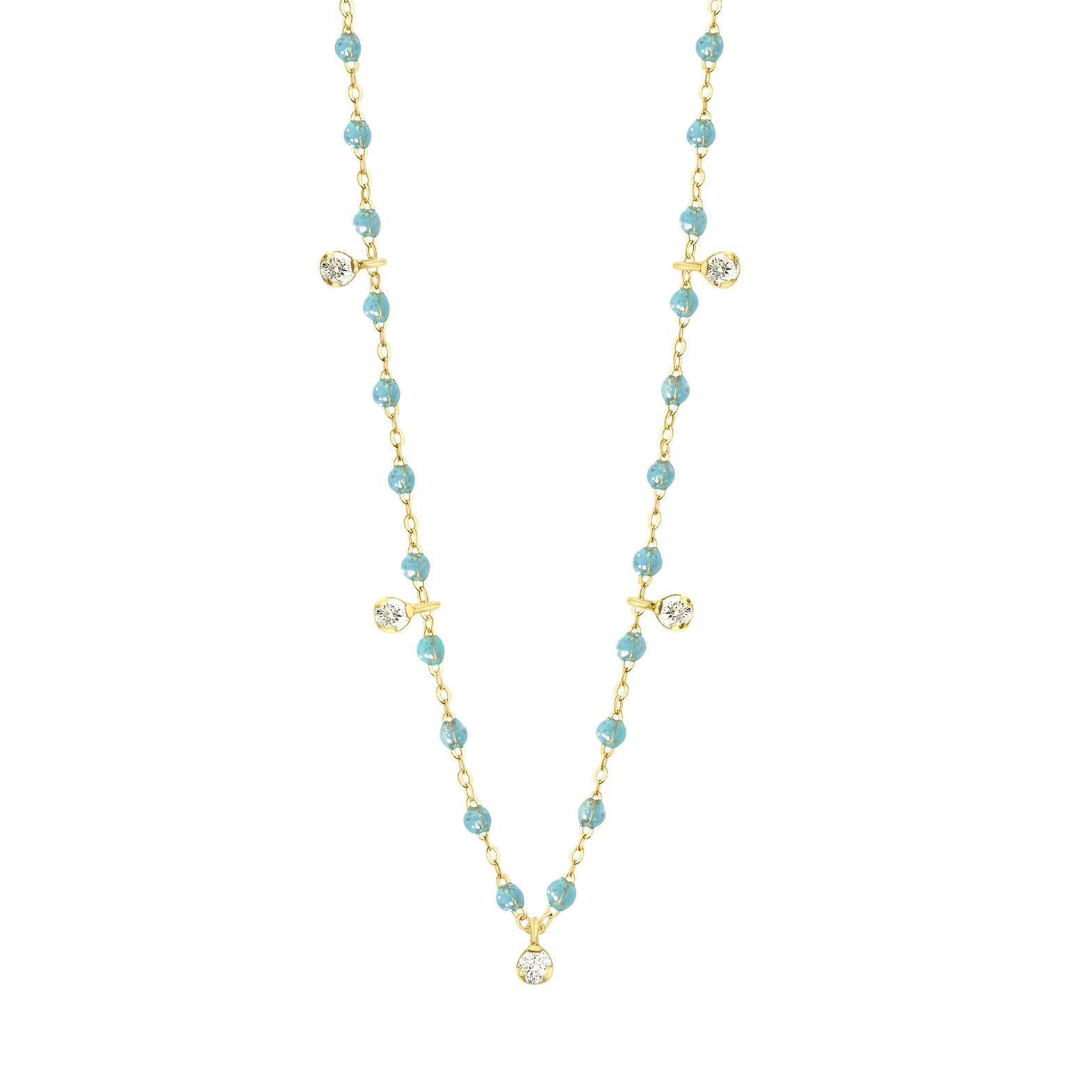 Gigi Clozeau - Collier aqua Gigi Suprême, or jaune, 5 diamants, 45 cm