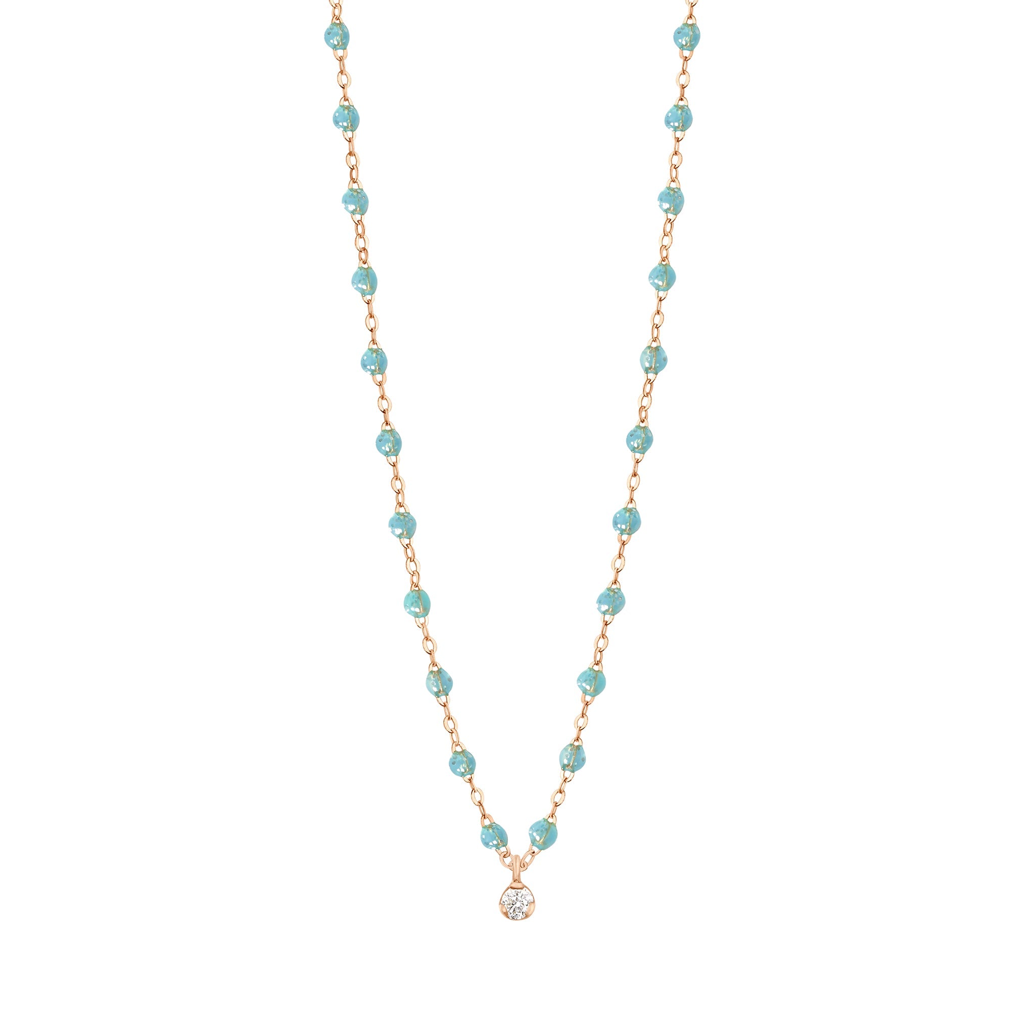 Gigi Clozeau - Collier aqua Gigi Suprême, or rose, 1 diamant, 42 cm