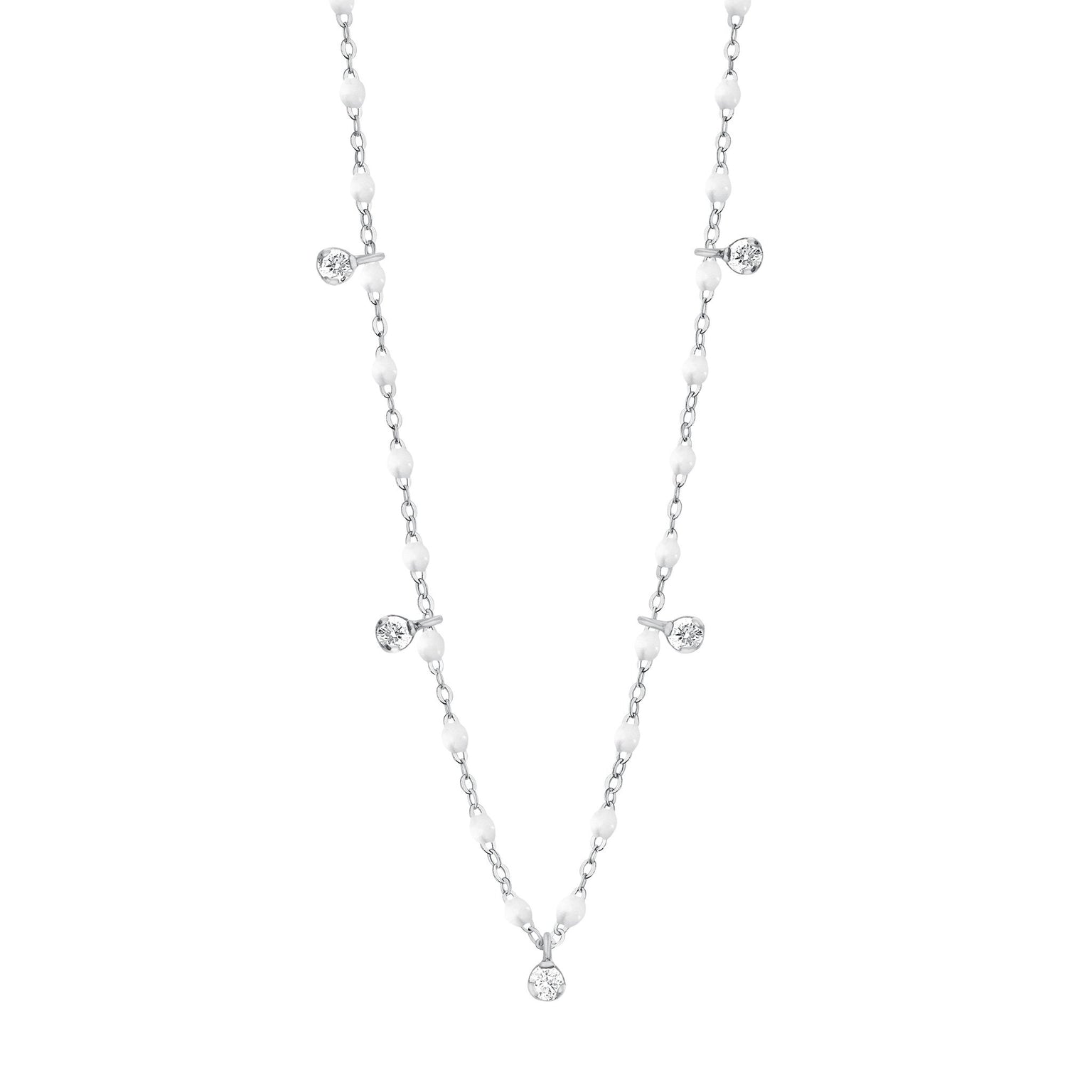 Gigi Clozeau - Collier blanc Gigi Suprême, or blanc, 5 diamants, 45 cm
