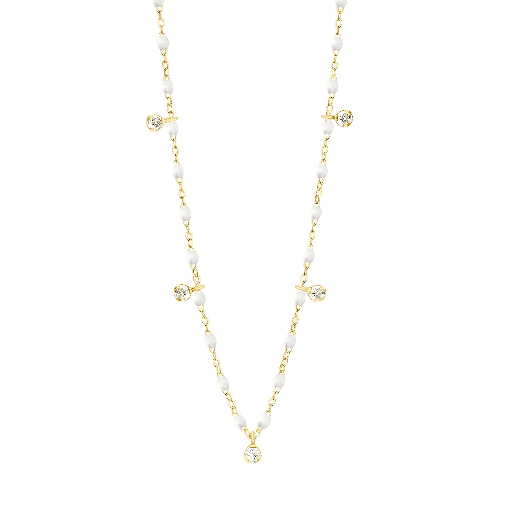 Gigi Clozeau - Collier blanc Gigi Suprême, or jaune, 5 diamants, 45 cm