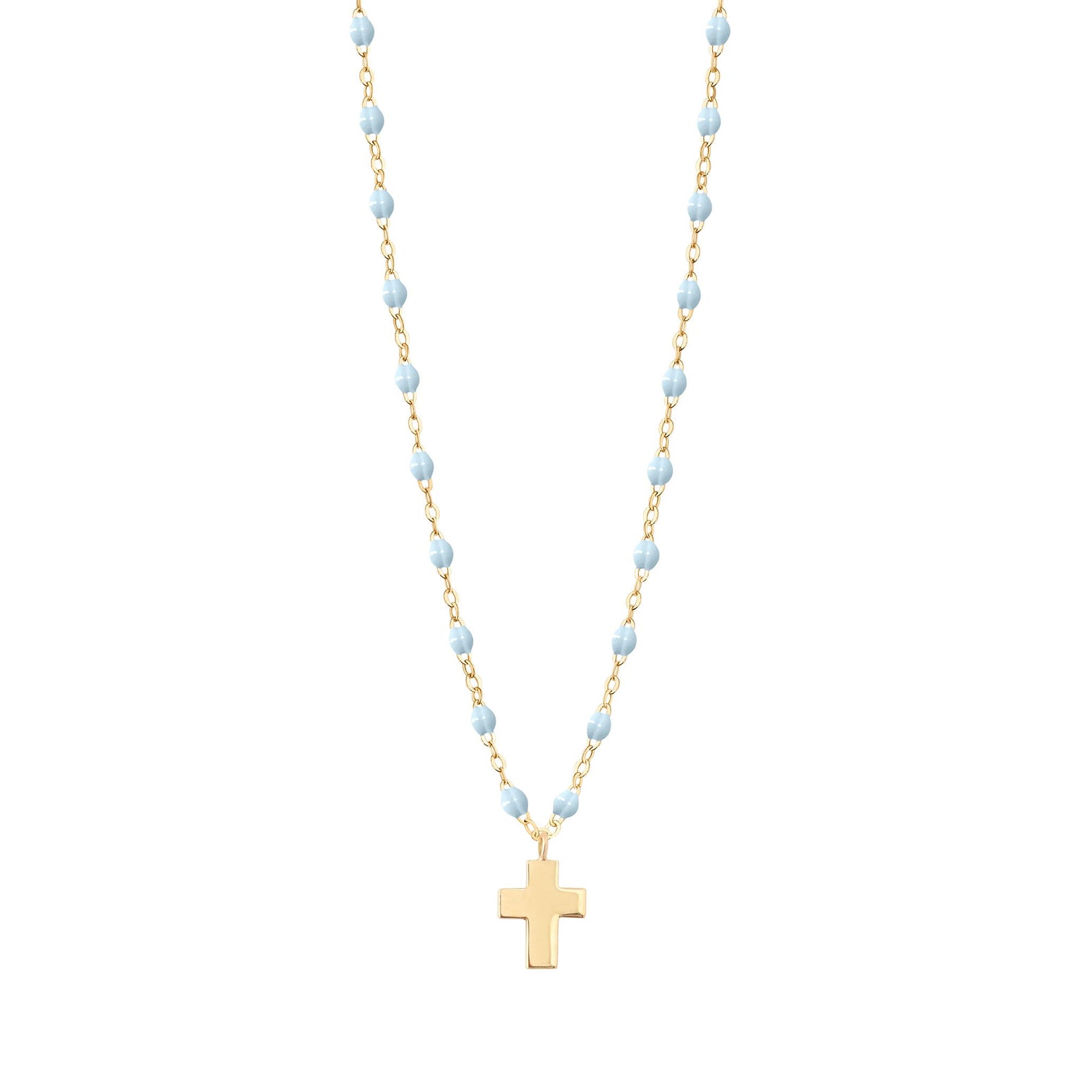 Gigi Clozeau - Collier bleu layette Croix Classique Gigi, or jaune, 42 cm