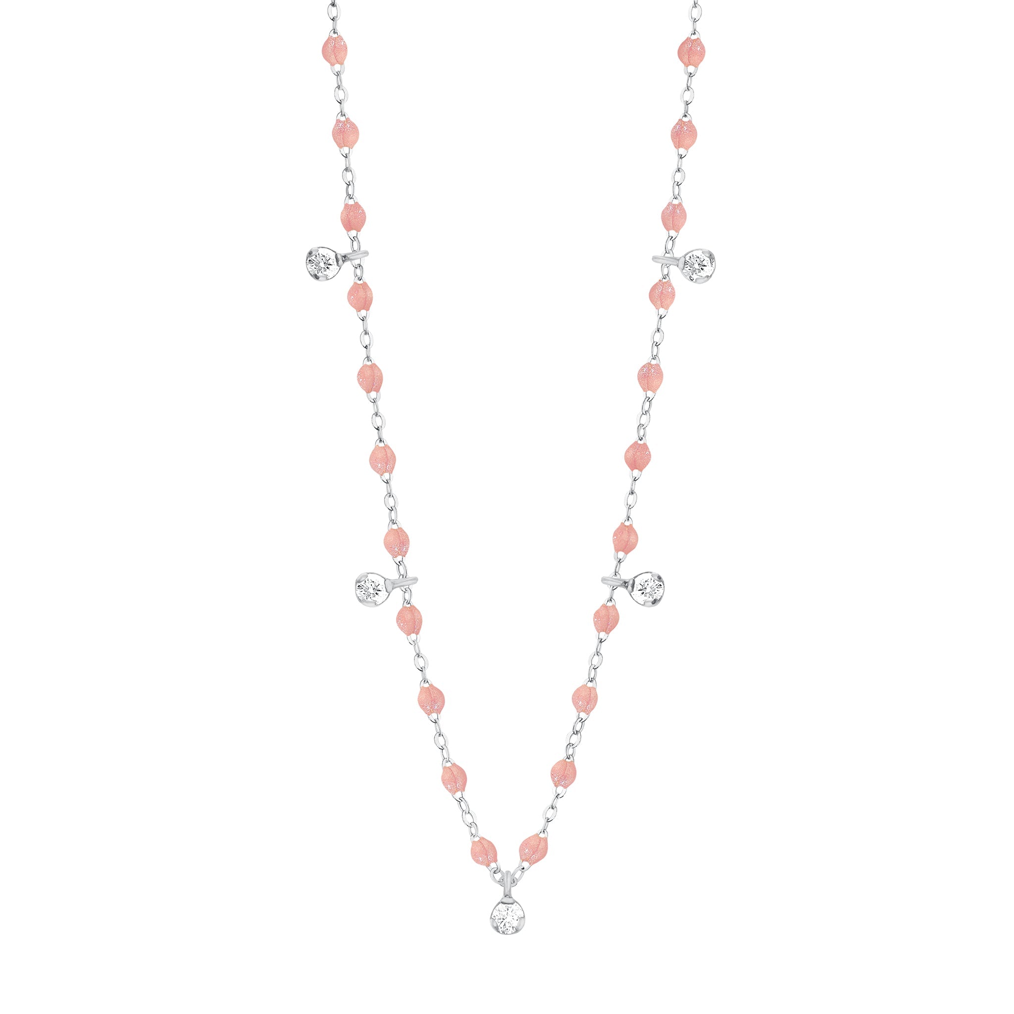Gigi Clozeau - Collier blush Gigi Suprême, or blanc, 5 diamants, 45 cm