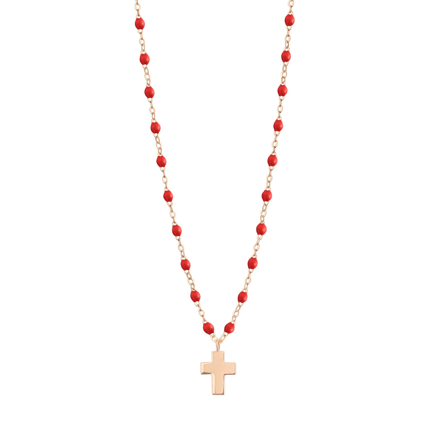 Gigi Clozeau - Collier coquelicot Croix Classique Gigi, or rose, 42 cm