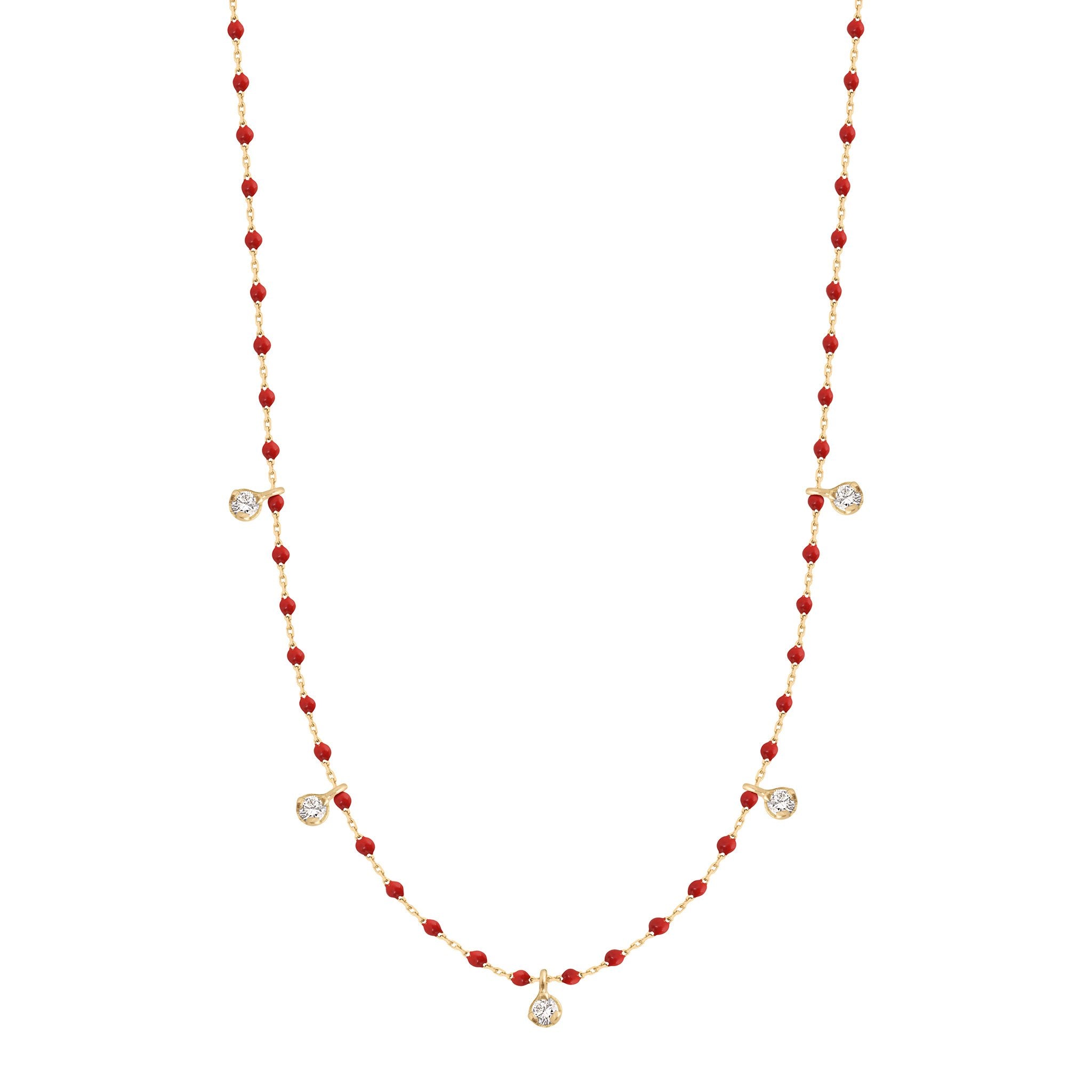 Gigi Clozeau - Collier coquelicot Mini Gigi, or jaune, 5 diamants, 55 cm