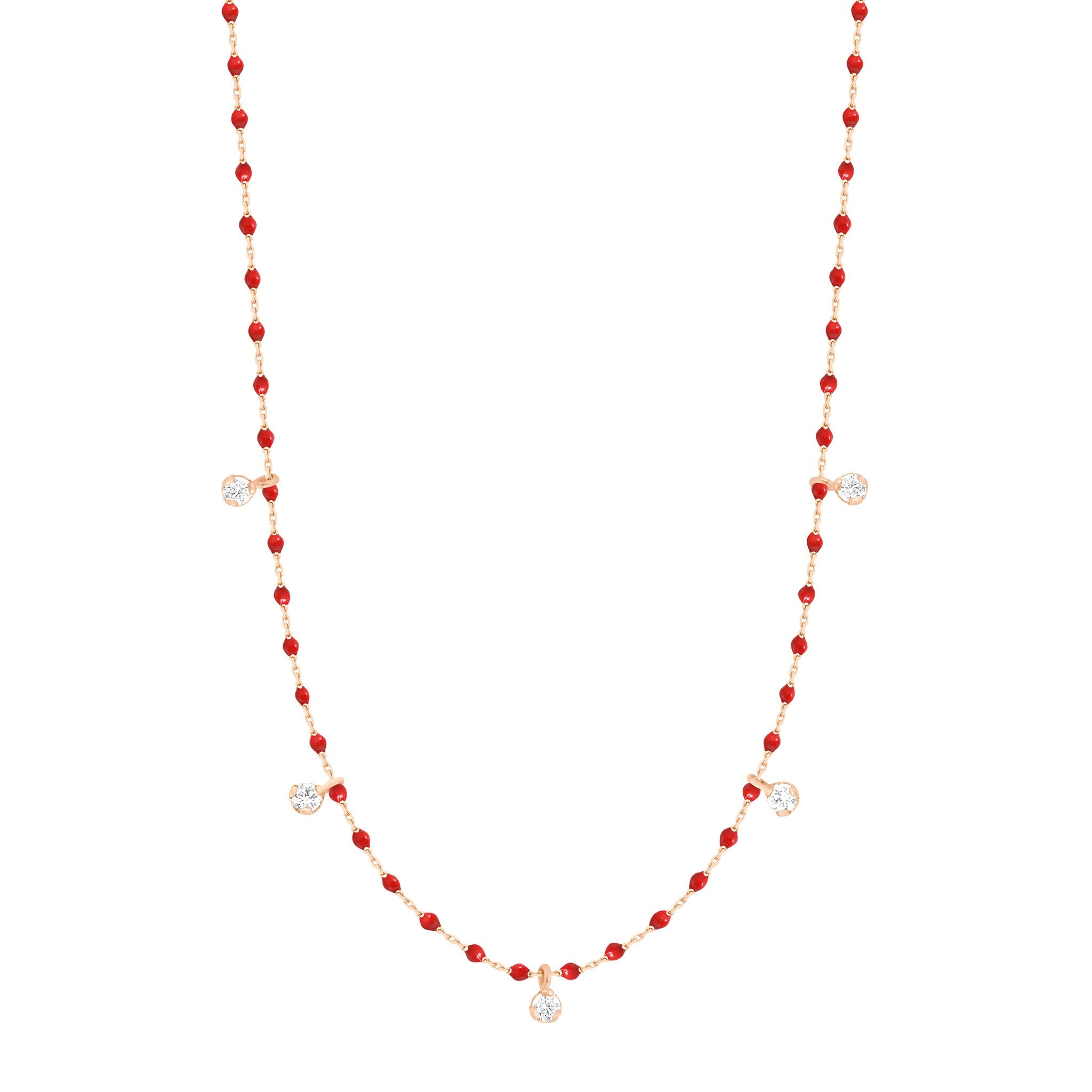 Gigi Clozeau - Collier coquelicot Mini Gigi, or rose, 5 diamants, 55 cm