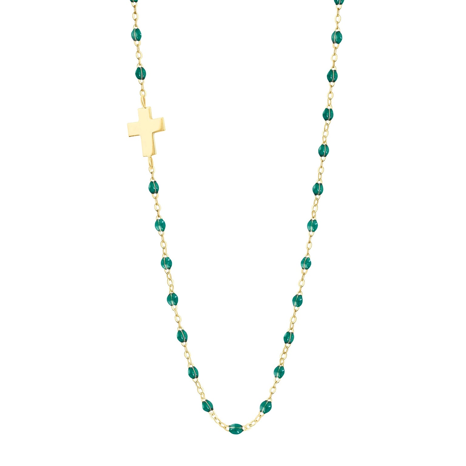 Gigi Clozeau - Collier émeraude Croix de côté, or jaune, 42 cm