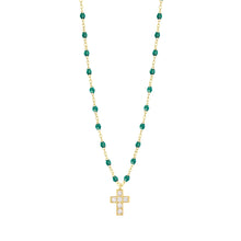 Gigi Clozeau - Collier émeraude Croix diamants, or jaune, 42 cm