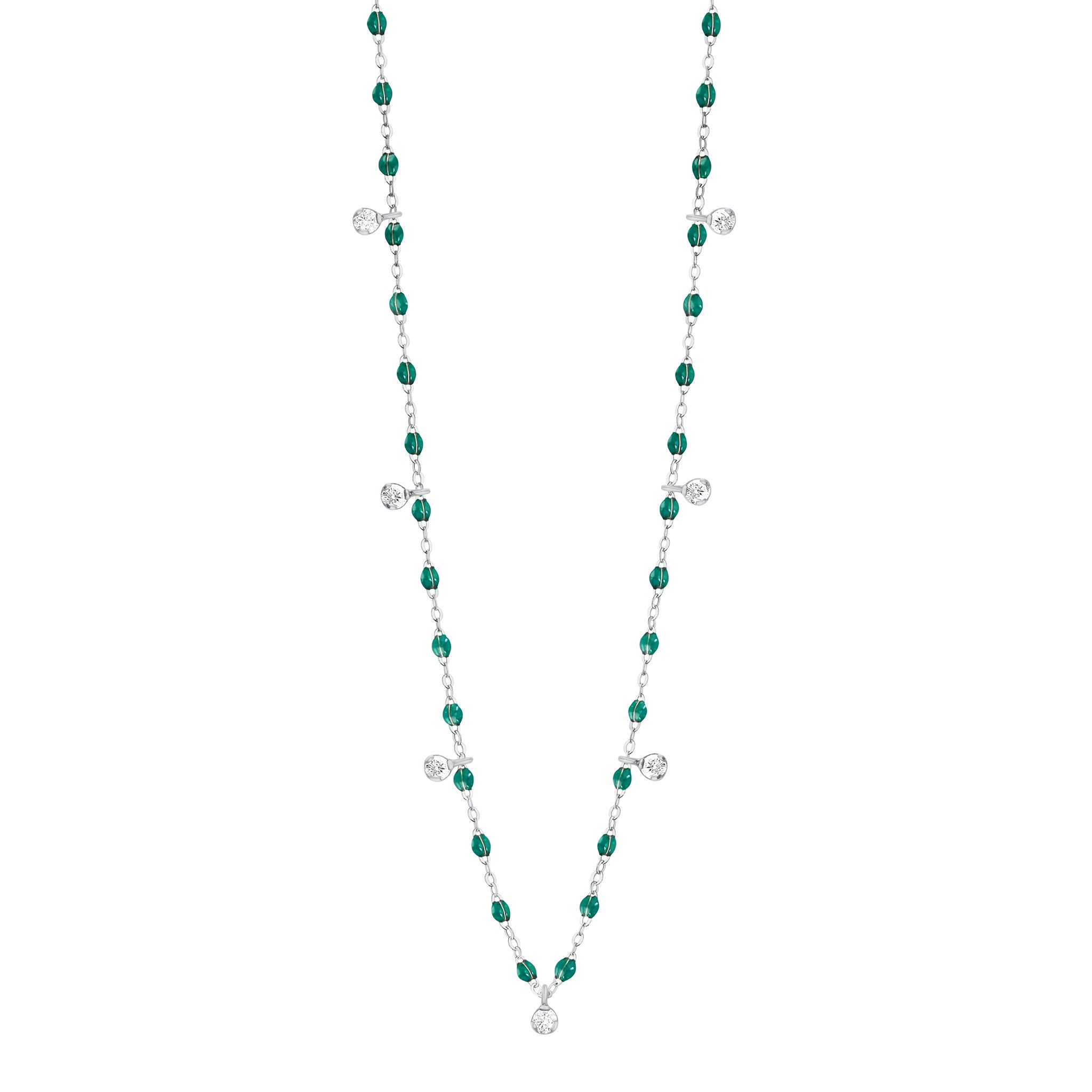 Gigi Clozeau - Collier émeraude Gigi Suprême, or blanc, 7 diamants, 50 cm
