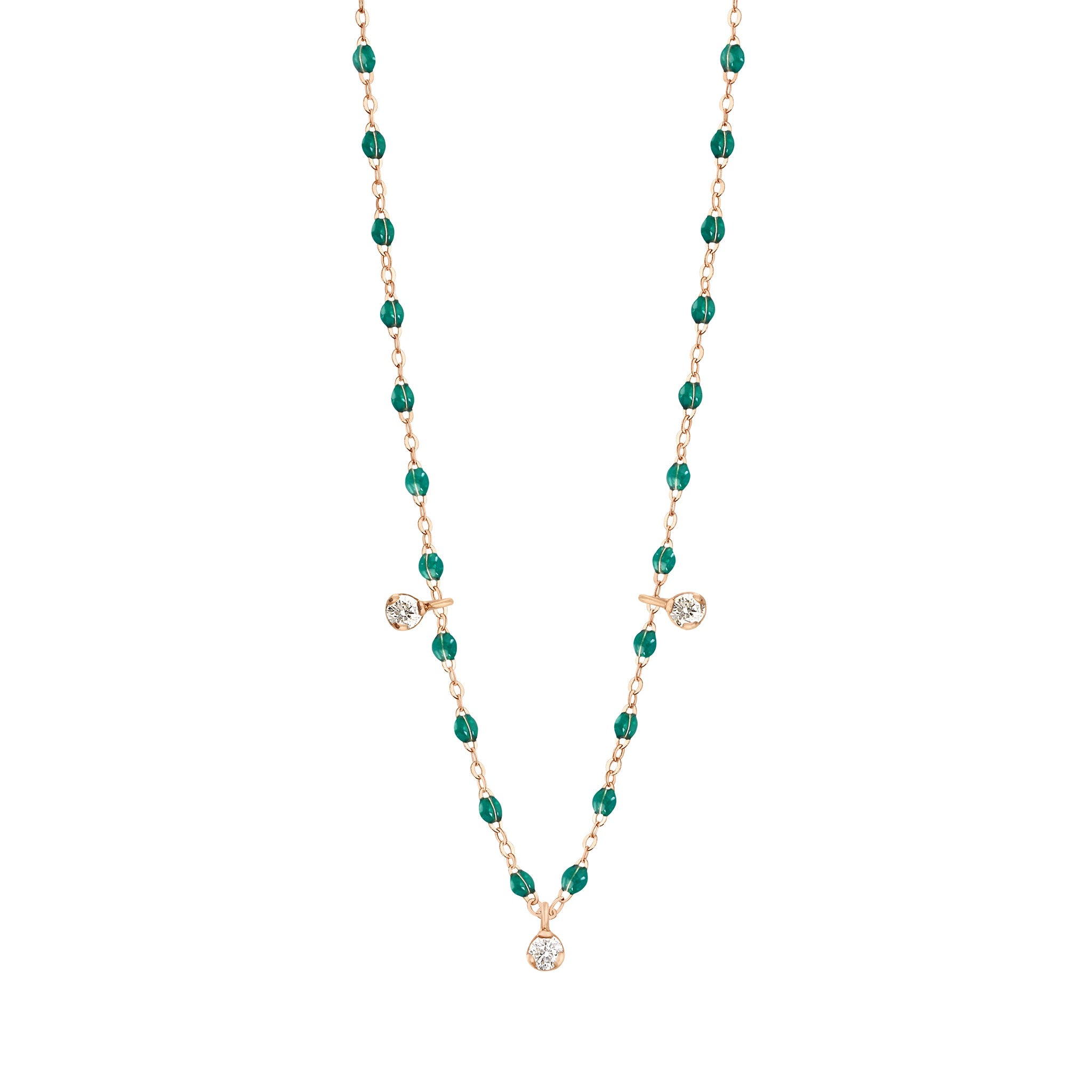 Gigi Clozeau - Collier émeraude Gigi Suprême, or rose, 3 diamants, 45 cm