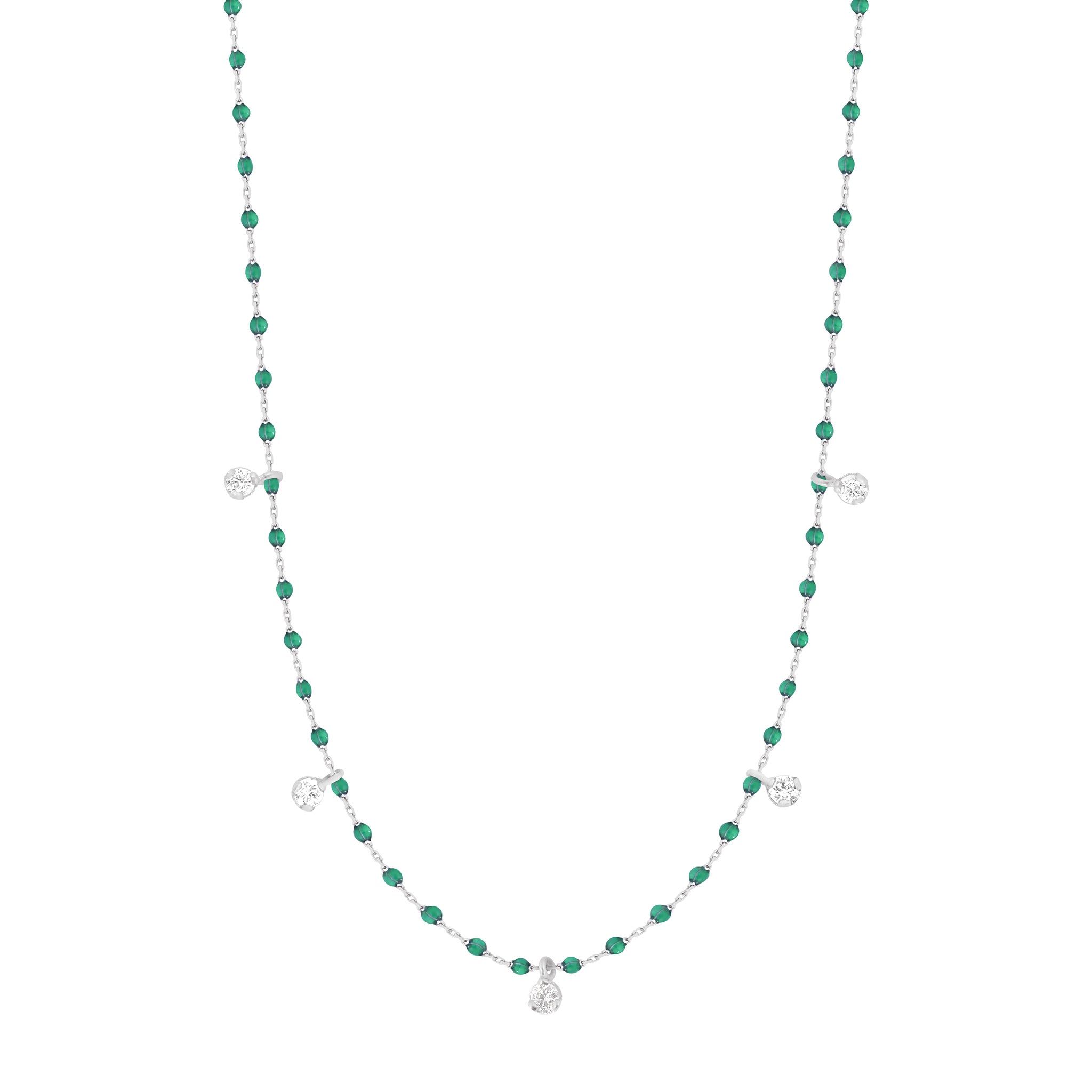 Gigi Clozeau - Collier émeraude Mini Gigi, or blanc, 5 diamants, 55 cm