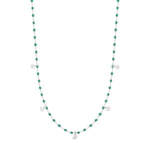 Gigi Clozeau - Collier émeraude Mini Gigi, or blanc, 5 diamants, 55 cm