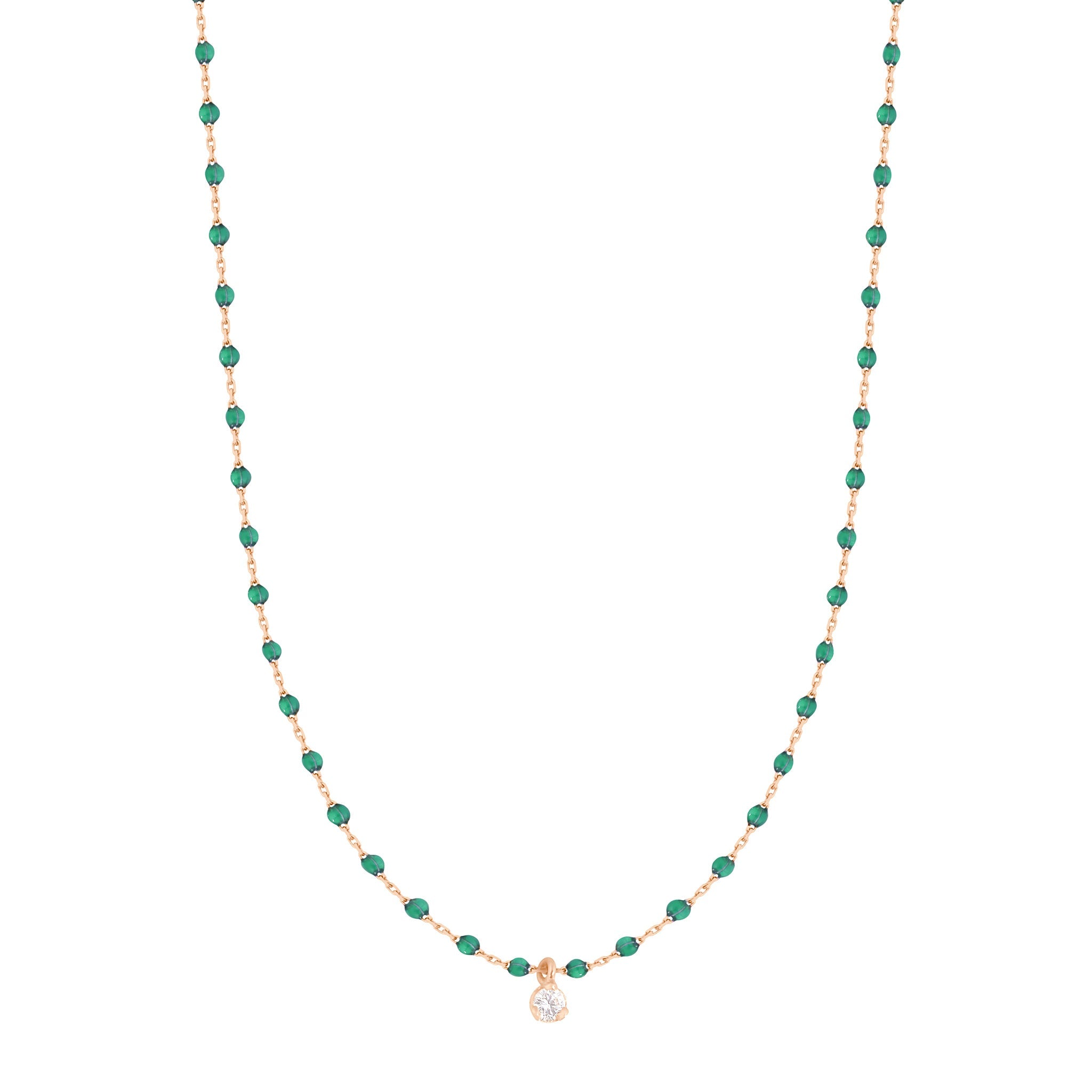 Gigi Clozeau - Collier émeraude Mini Gigi, or rose, 1 diamant, 40 cm