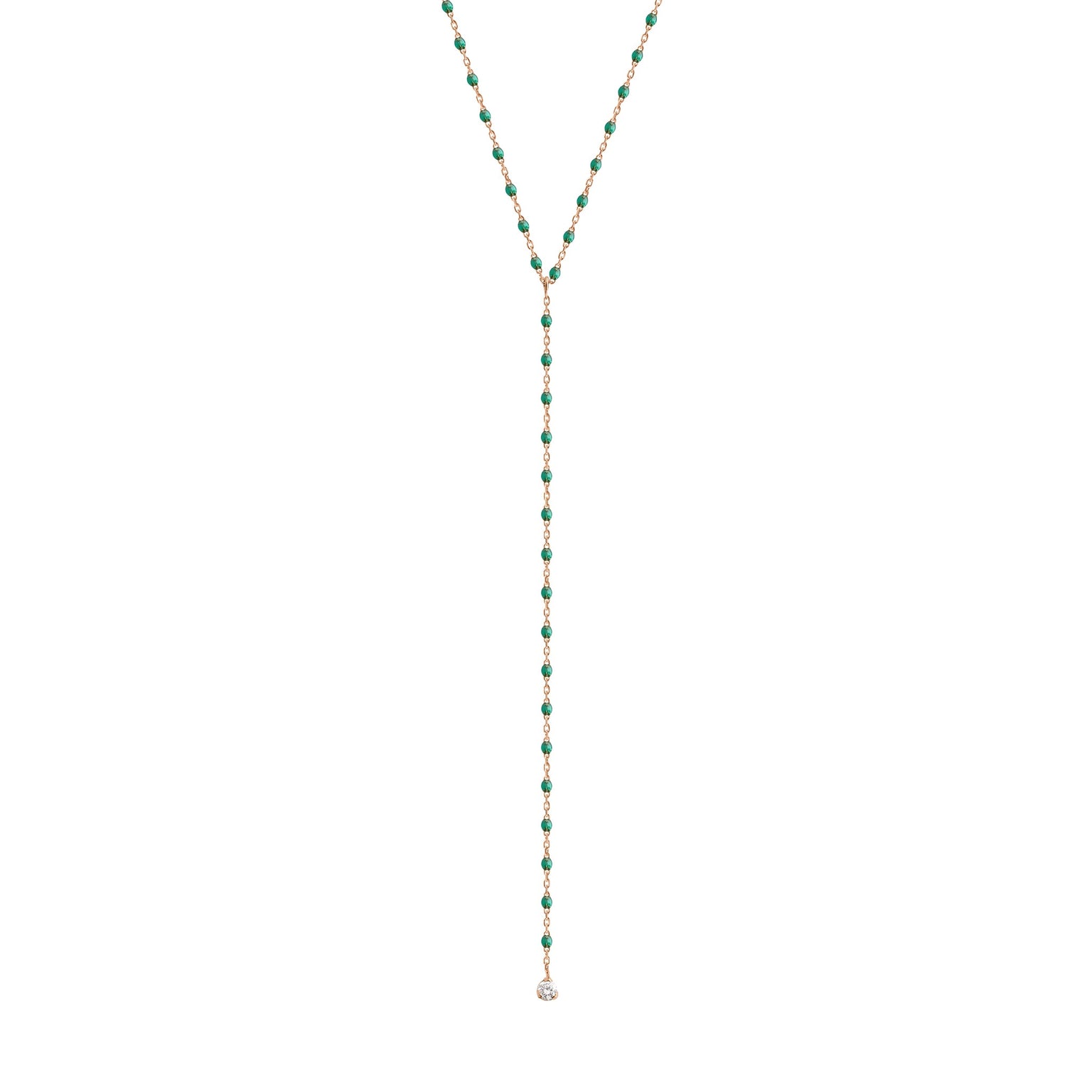 Gigi Clozeau - Collier émeraude Mini Gigi party Y, or rose, 1 diamant, 50 cm