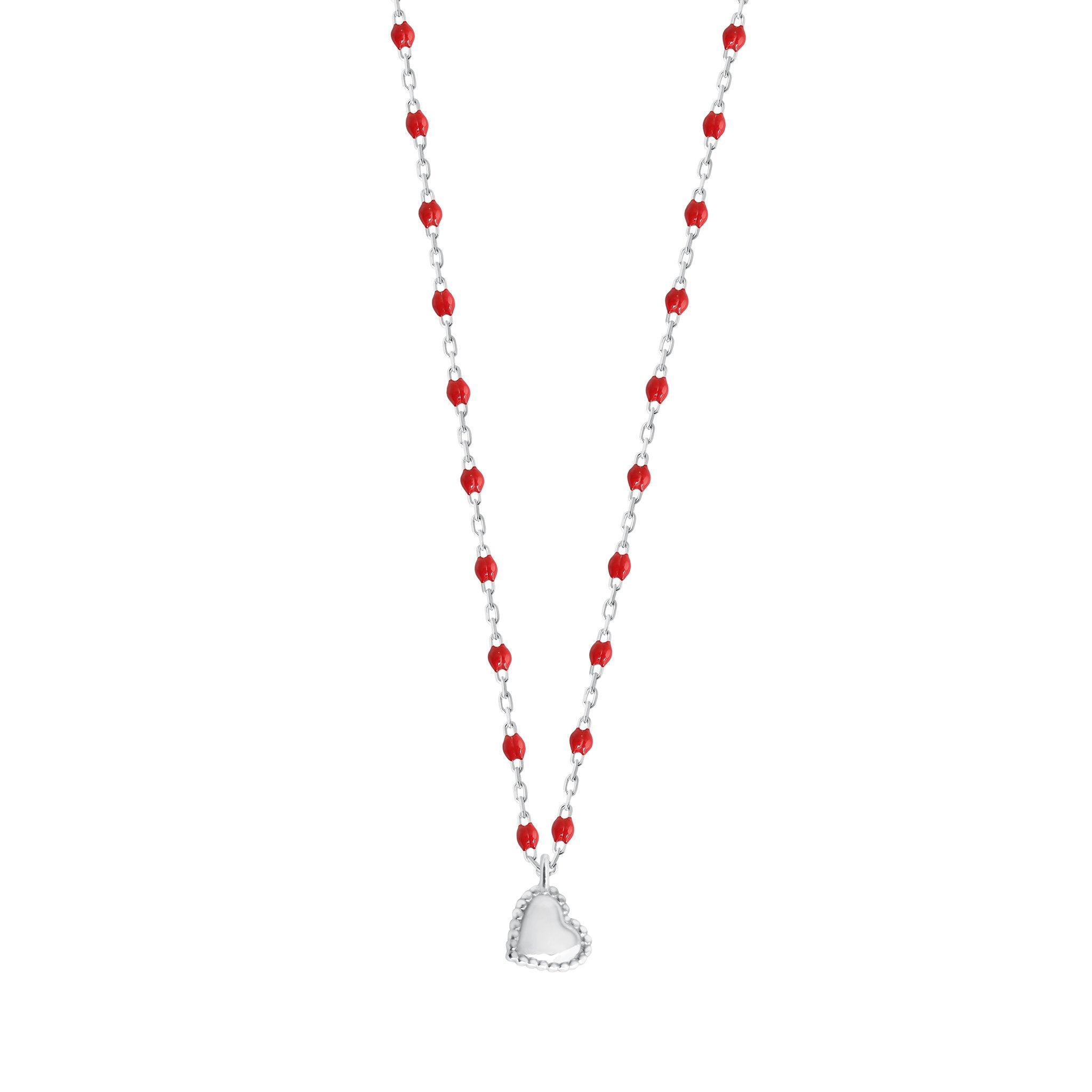 Gigi Clozeau - Collier Lucky Coeur, or blanc et mini perles de résine coquelicot, 40 cm
