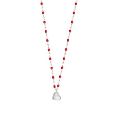 Gigi Clozeau - Collier Lucky Coeur, or blanc et mini perles de résine coquelicot, 40 cm